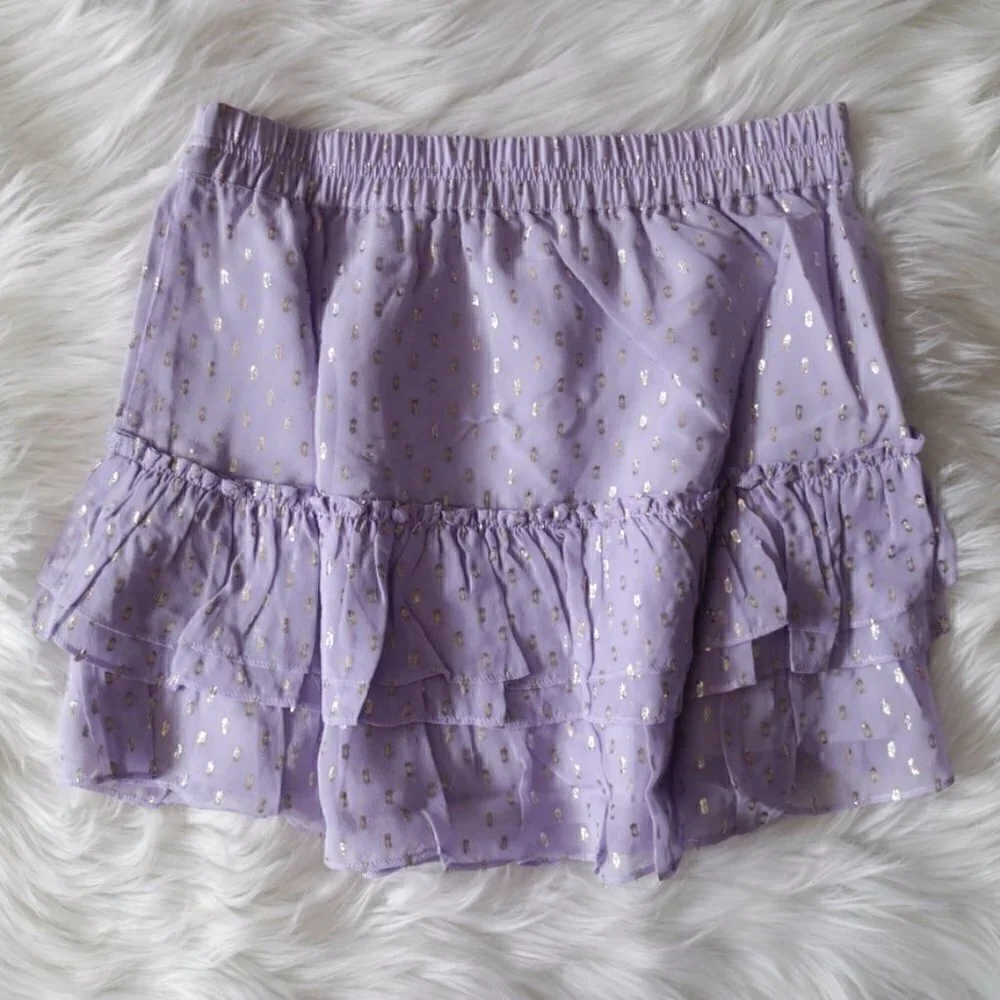 NWT Generation Love High Waist Ruffle Lilac Purple Silk Mini Skirt Size XS